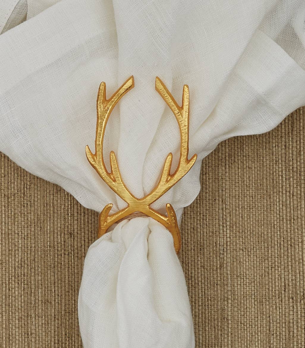 Gold Reindeer Napkin Ring Set of 4