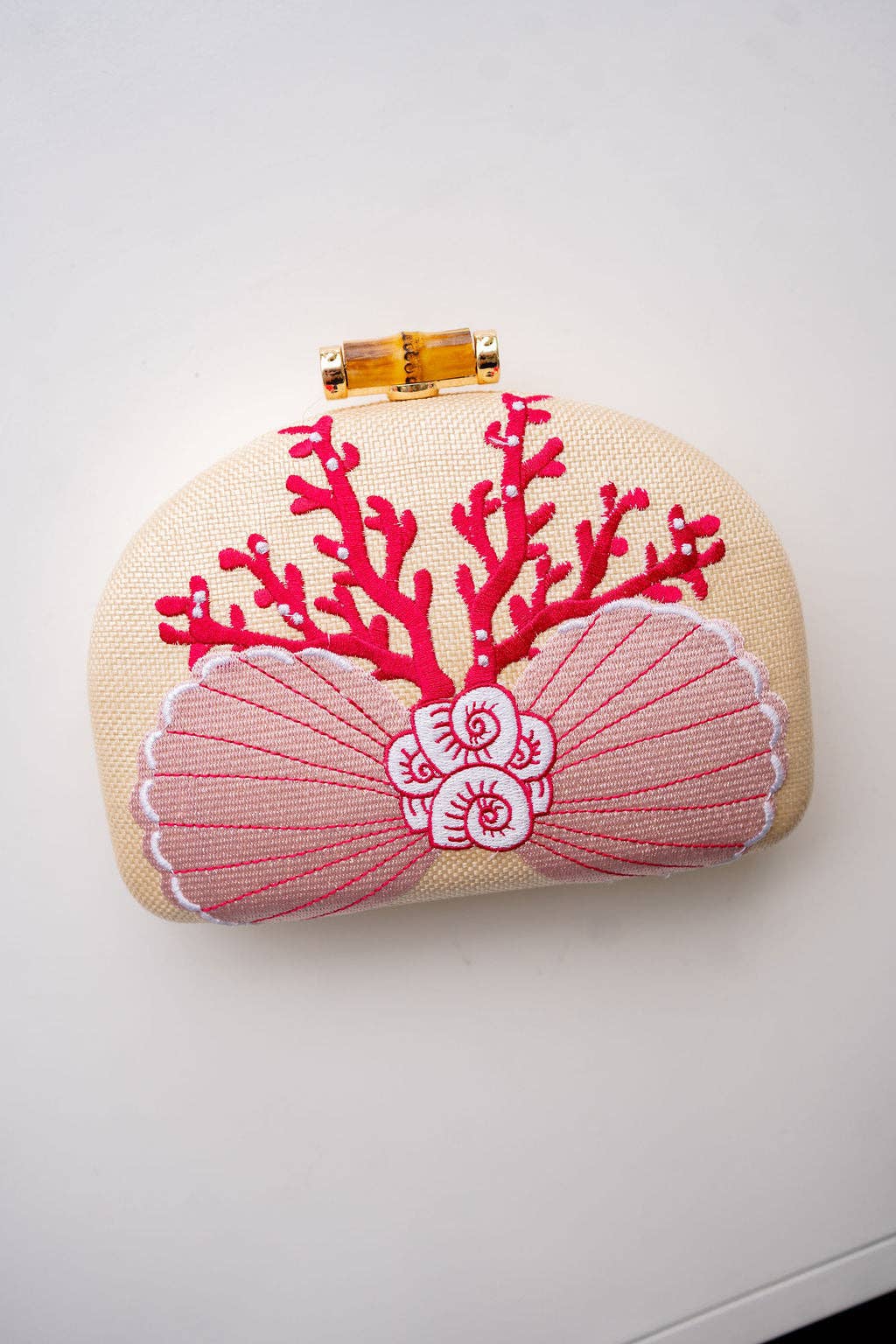 Coral and Shell Clutch- Embroidered - WS: Pink