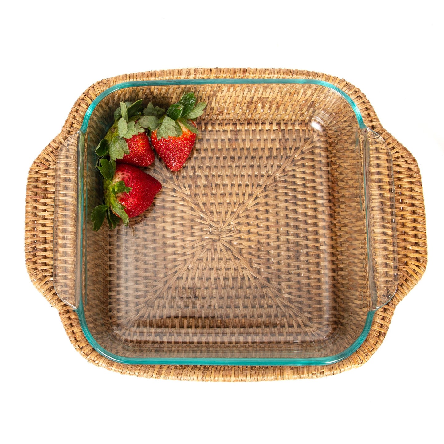 Rattan Square Baker Basket with Pyrex Dish: Honey Brown