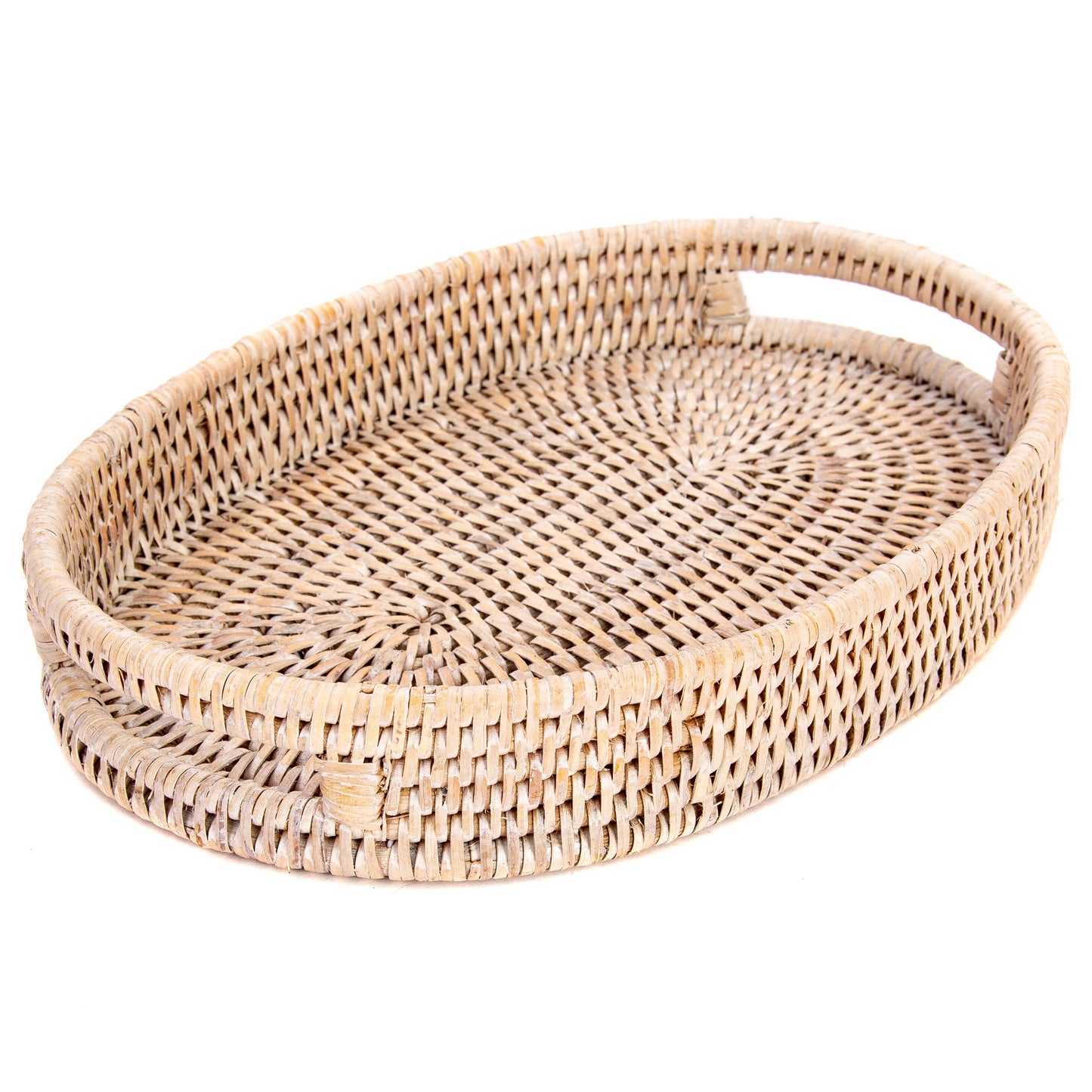 Rattan Oval Vanity Tray: White Wash