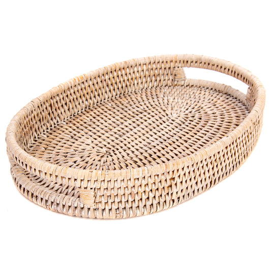 Rattan Oval Vanity Tray: White Wash