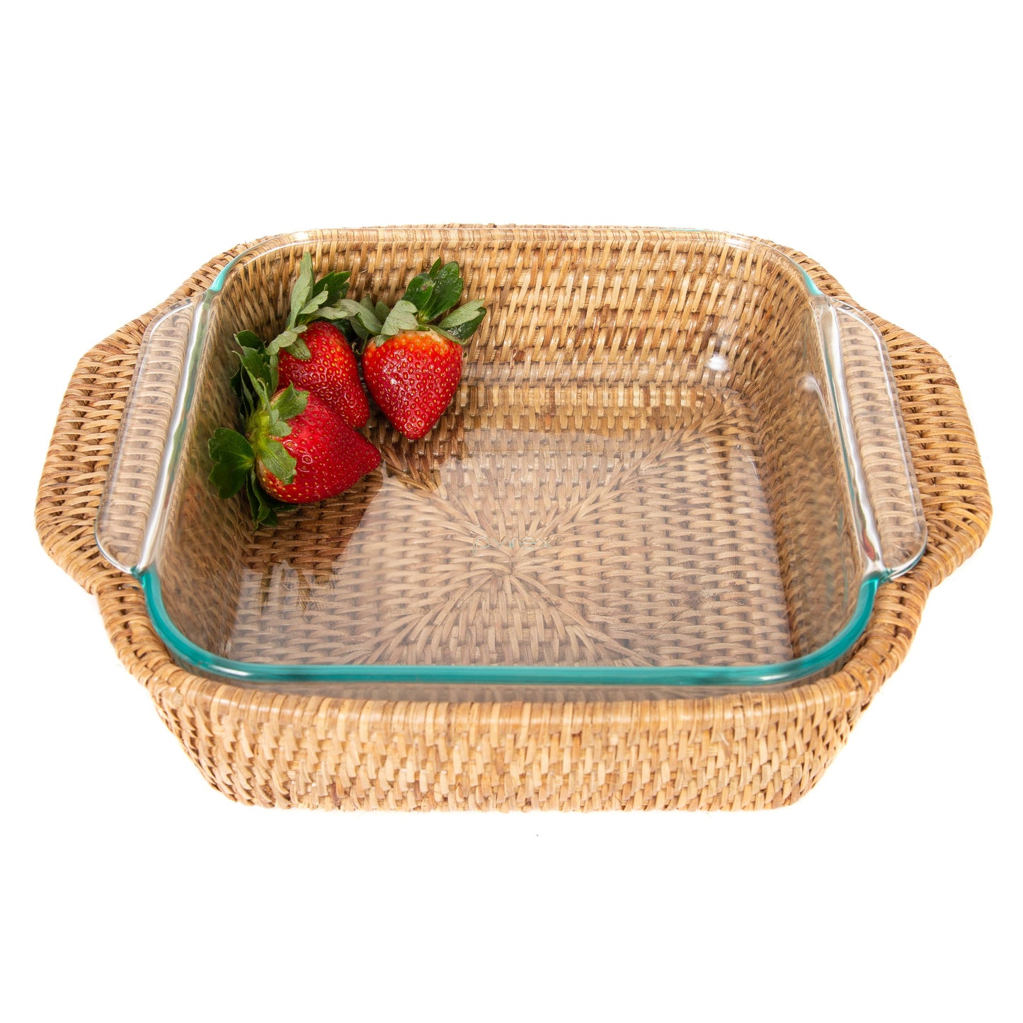 Rattan Square Baker Basket with Pyrex Dish: Honey Brown