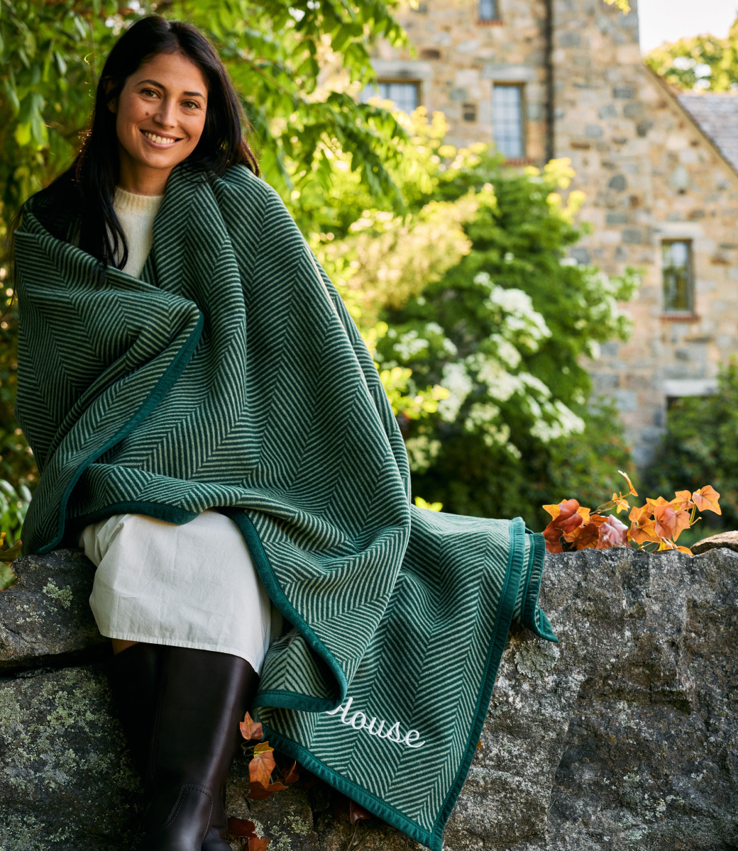 Harborview Herringbone Forest Green Blanket: Original