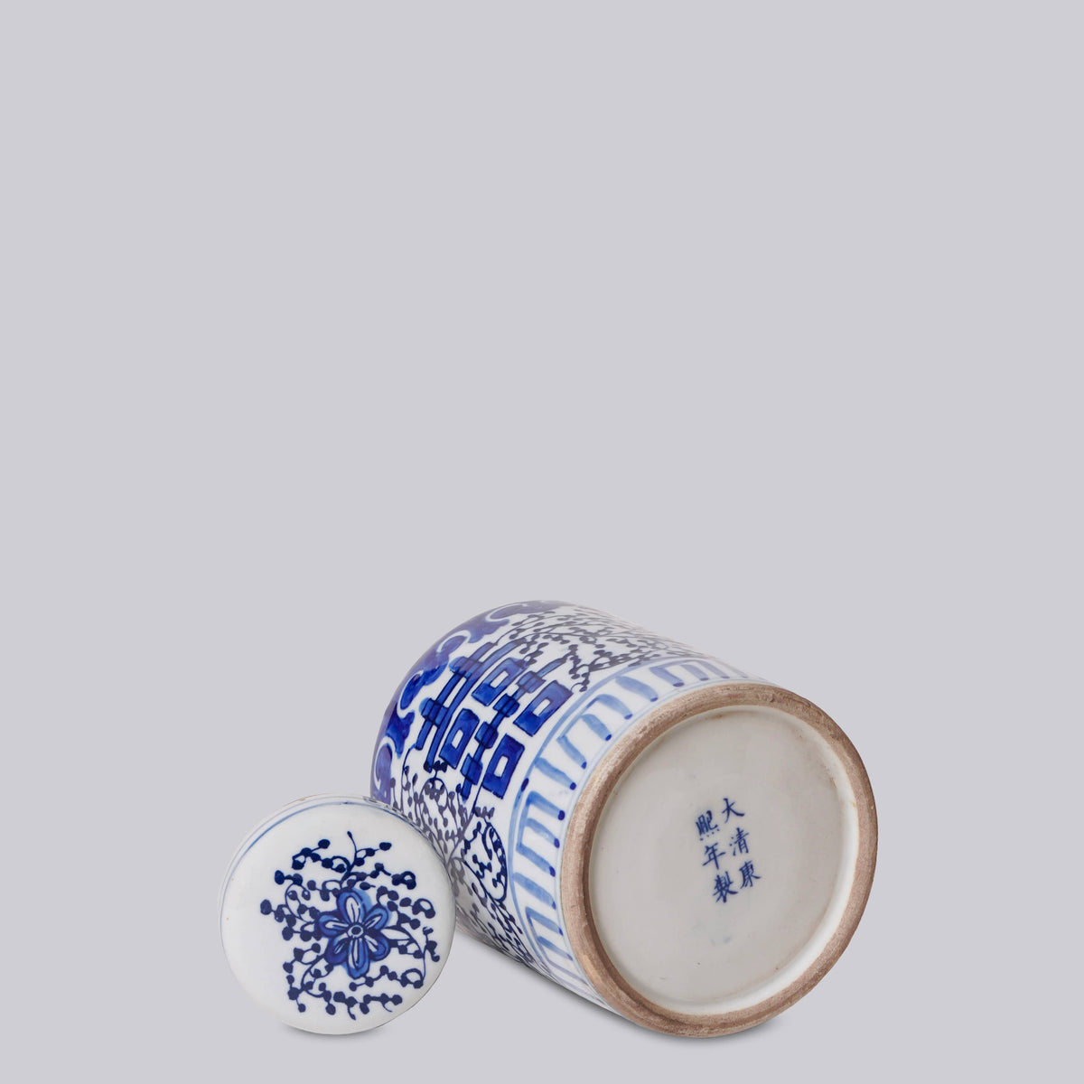 Blue and White Porcelain Double Happiness Cylinder Caddy