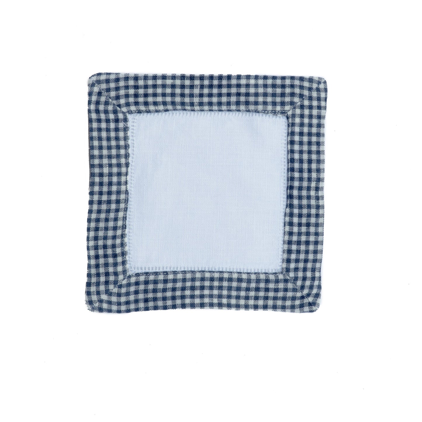 Check Mate Hemstitch Linen Cocktail Napkin: Naval Blue Set of 4
