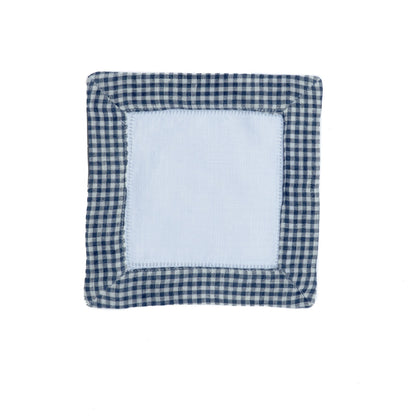 Check Mate Hemstitch Linen Cocktail Napkin: Naval Blue Set of 4
