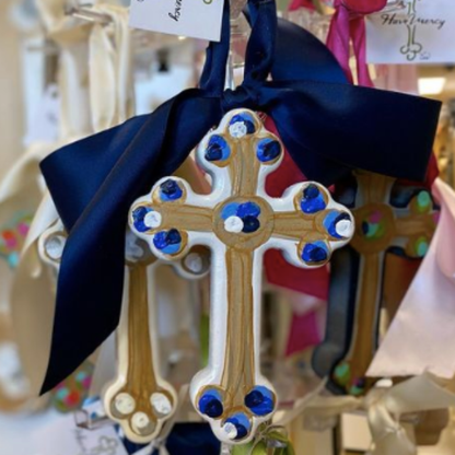 Blue Hallelujah Cross with Ribbon- 6 inches