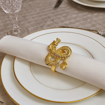 Gold Dragon Metal Napkin Holder Ring-set of 4