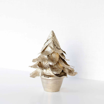 Potted Butterfly Leaf Cone Tree (Soft Gold): 10.5"