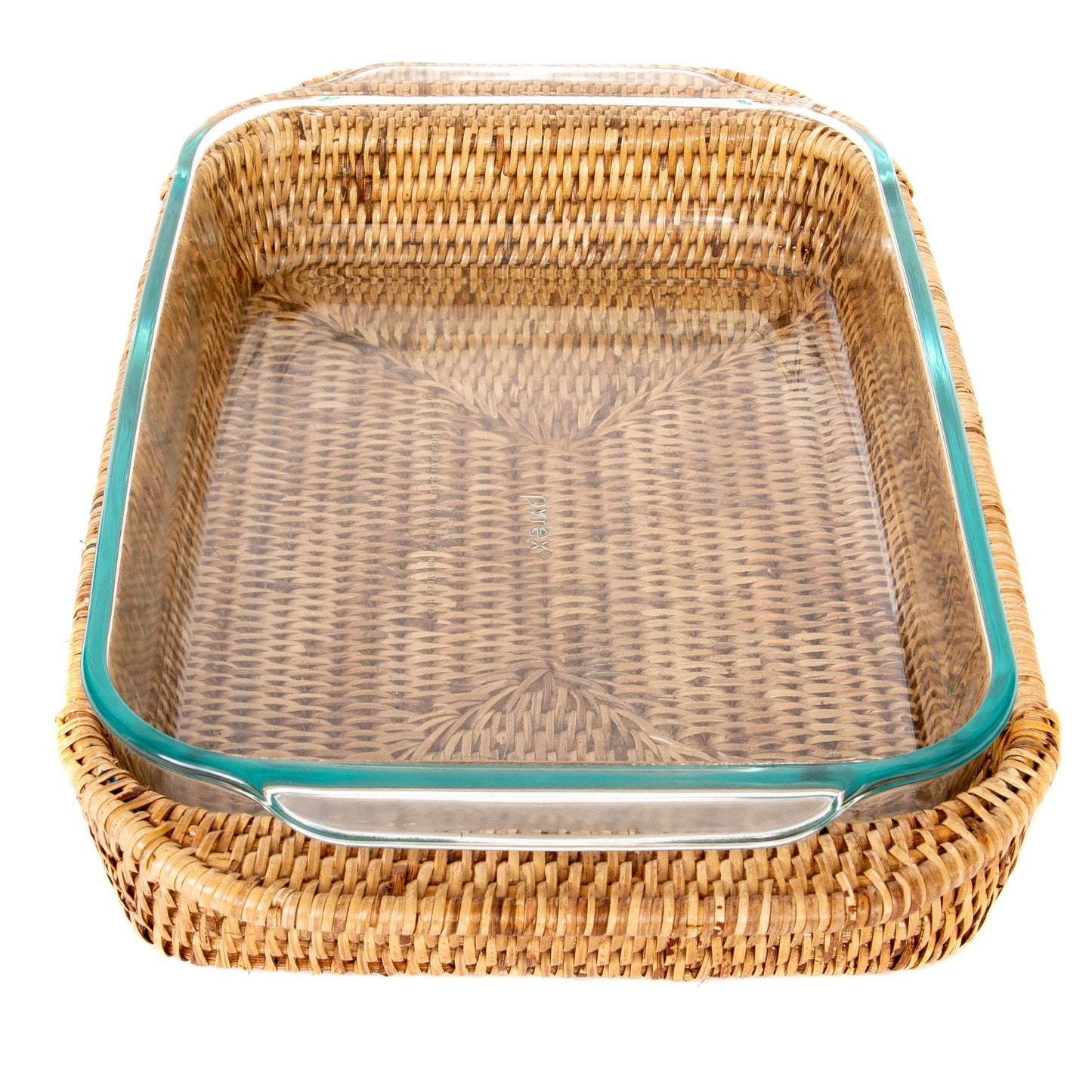 Rattan Rectangular Baker Basket with Pyrex – 13 Inch: Honey Brown