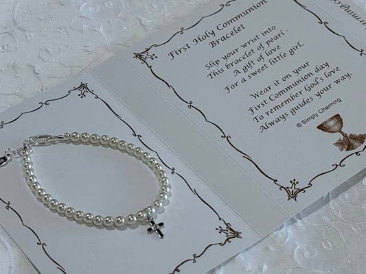 Pearl Bracelet with Sterling Silver Cross