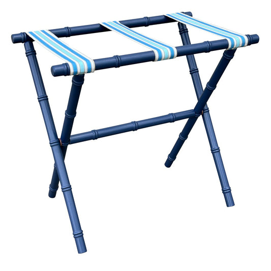 Wooden Bamboo Inspired Luggage Rack Navy with Designer Strap