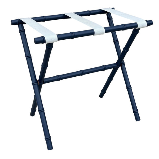Wooden Bamboo Inspired Luggage Rack Navy with White Strap