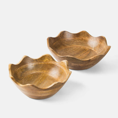 Handcrafted Mangowood Scalloped Wooden Bowls— Medium