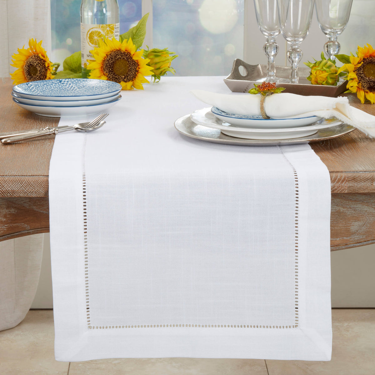 Runner with Hemstitched Border - Perfect for Everyday Dining: White / 16"x120"