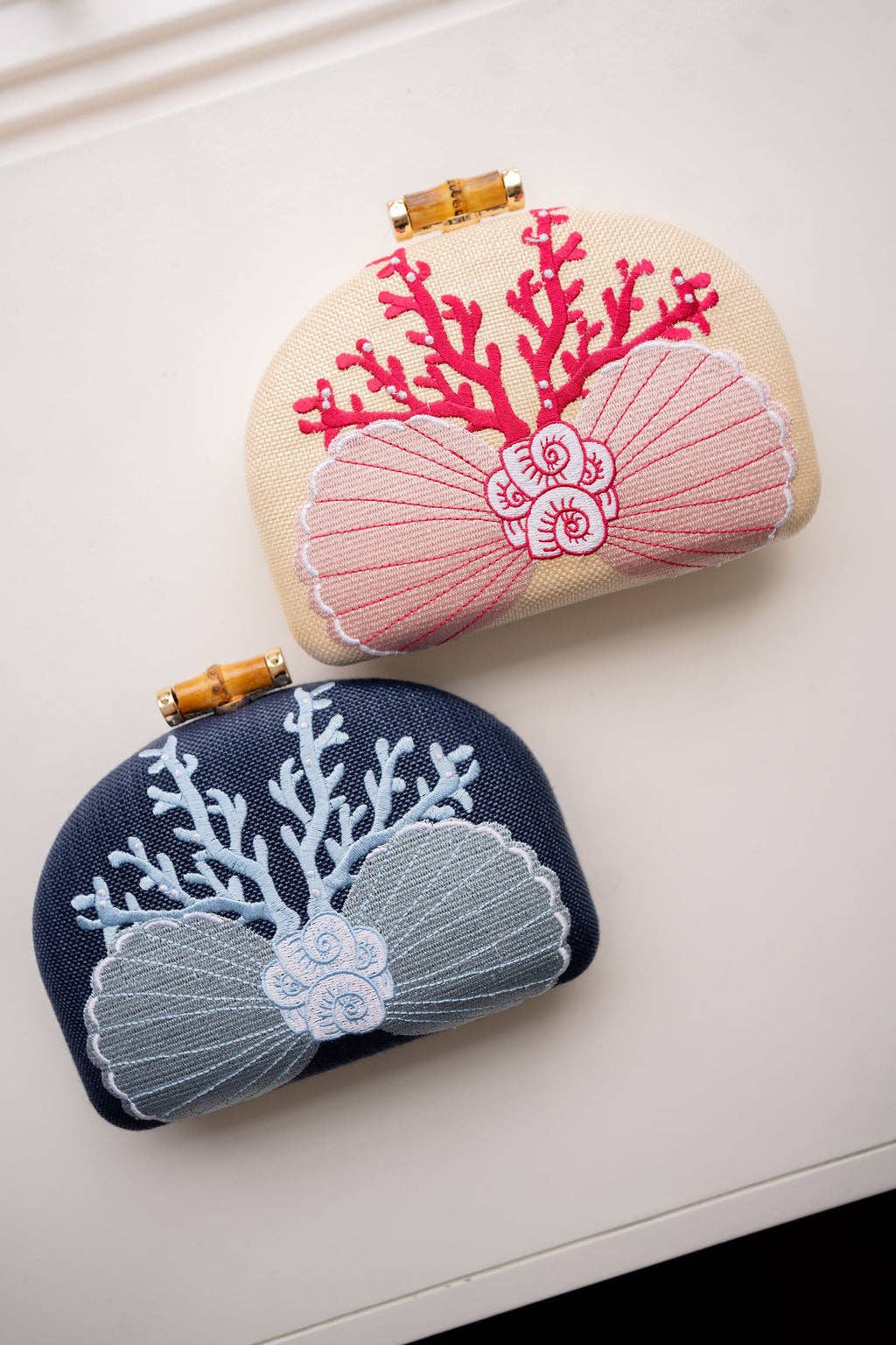 Coral and Shell Clutch- Embroidered - WS: Pink