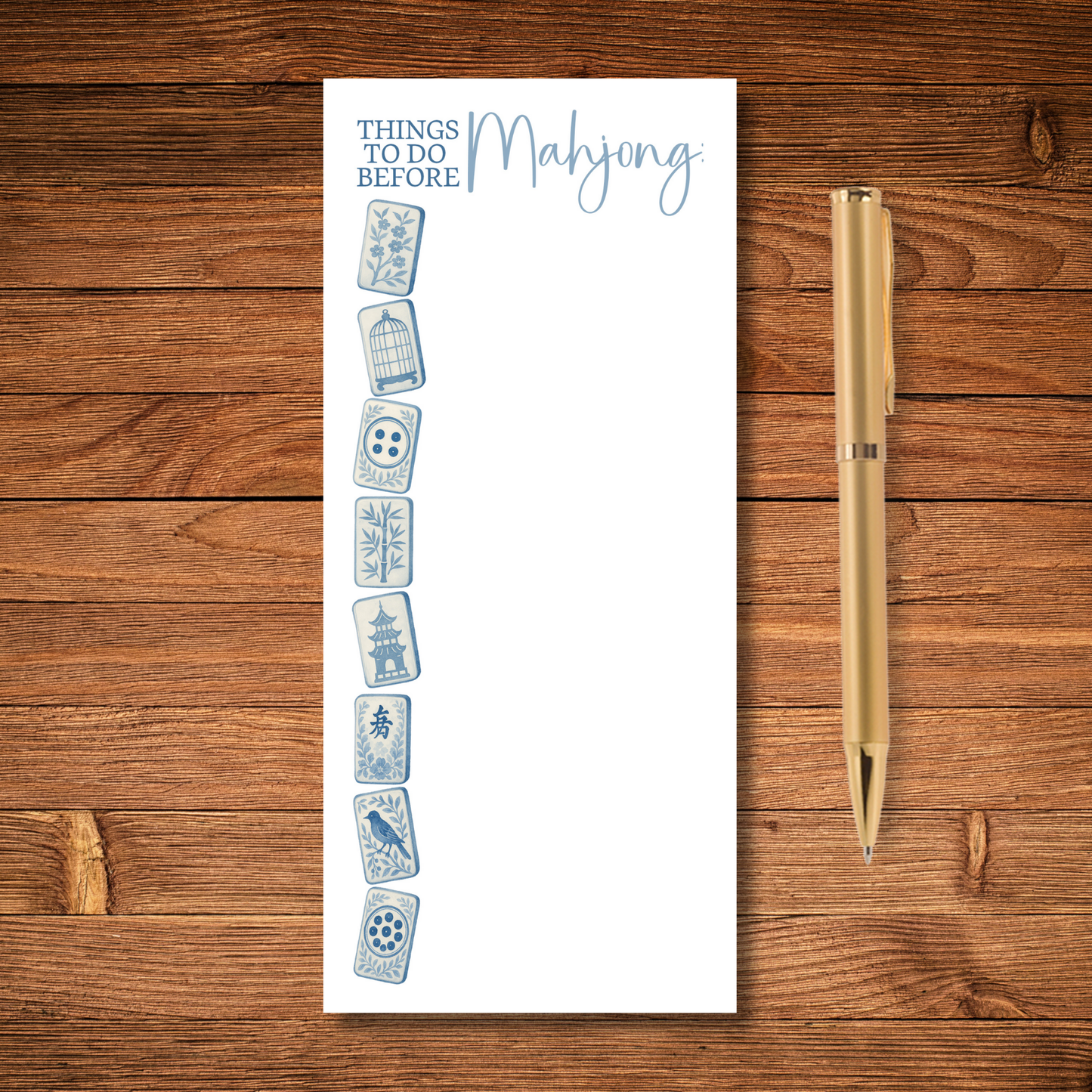 Watercolor Chinoiserie Mahjong Tile Rectangle Notepad : Things To Do Before Mahjong