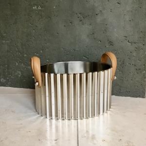 Stainless Steel Ribbed Ice Bucket with leather handles