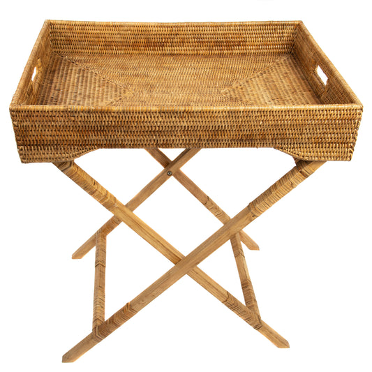 Rattan Butler Tray/Table: Honey Brown