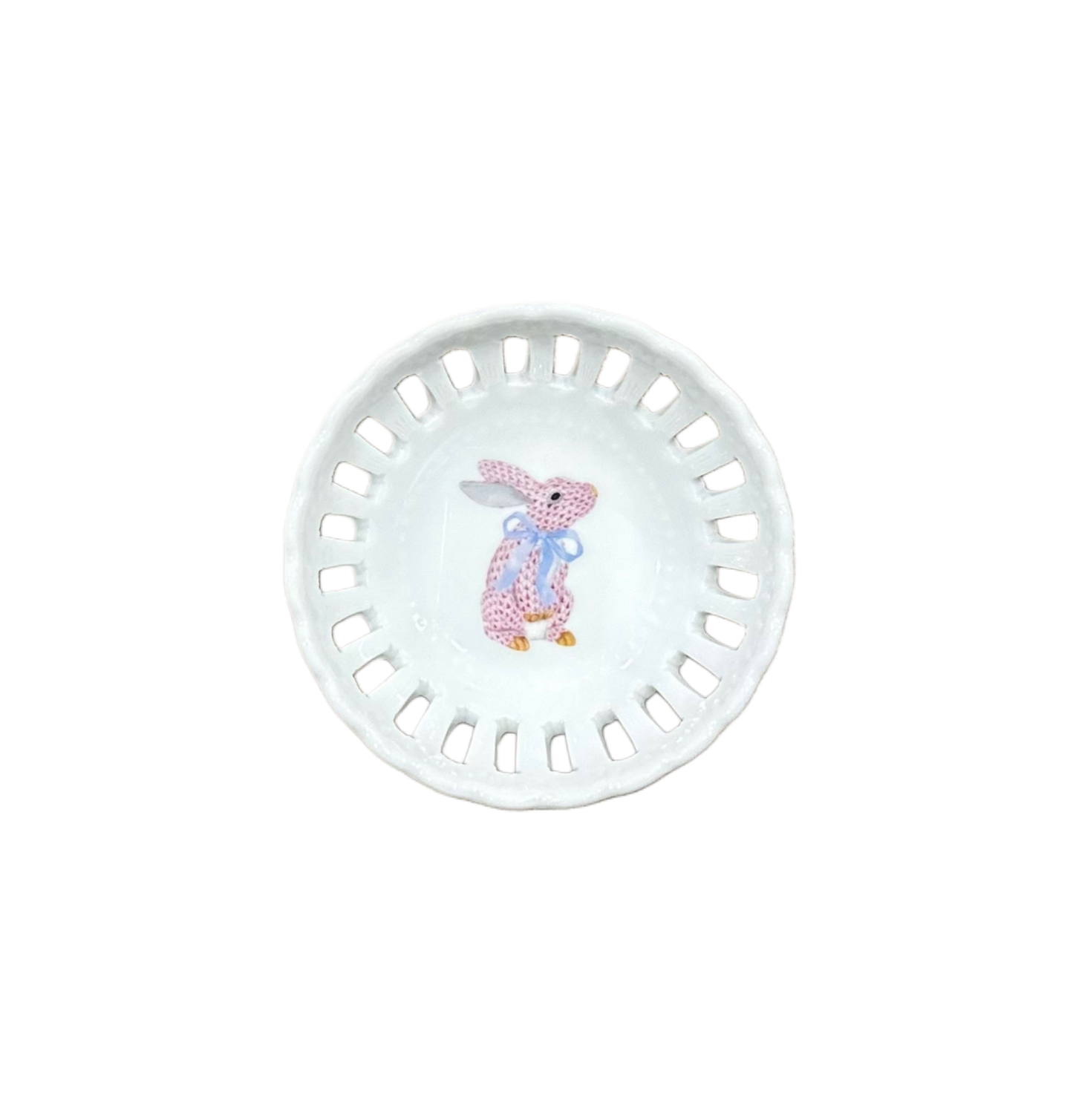 Valentines Pink Bunny w/ Bow Pierced Ring Tray