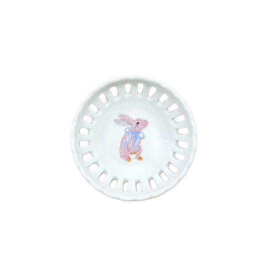 Valentines Pink Bunny w/ Bow Pierced Ring Tray