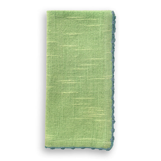 Knotted Edge Green Cotton Napkin With Blue Trim | Set of 4