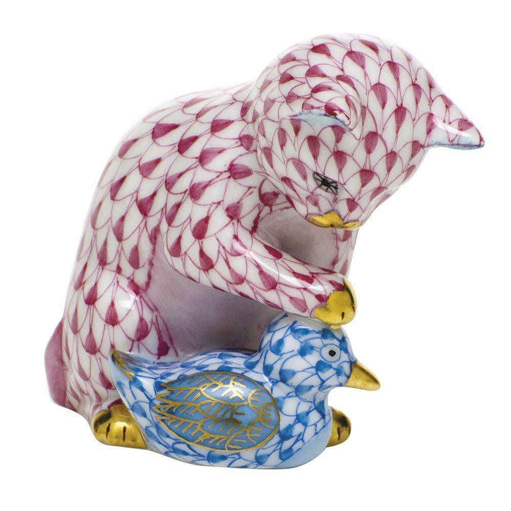 Herend Kitten and Duckling Raspberry and Blue