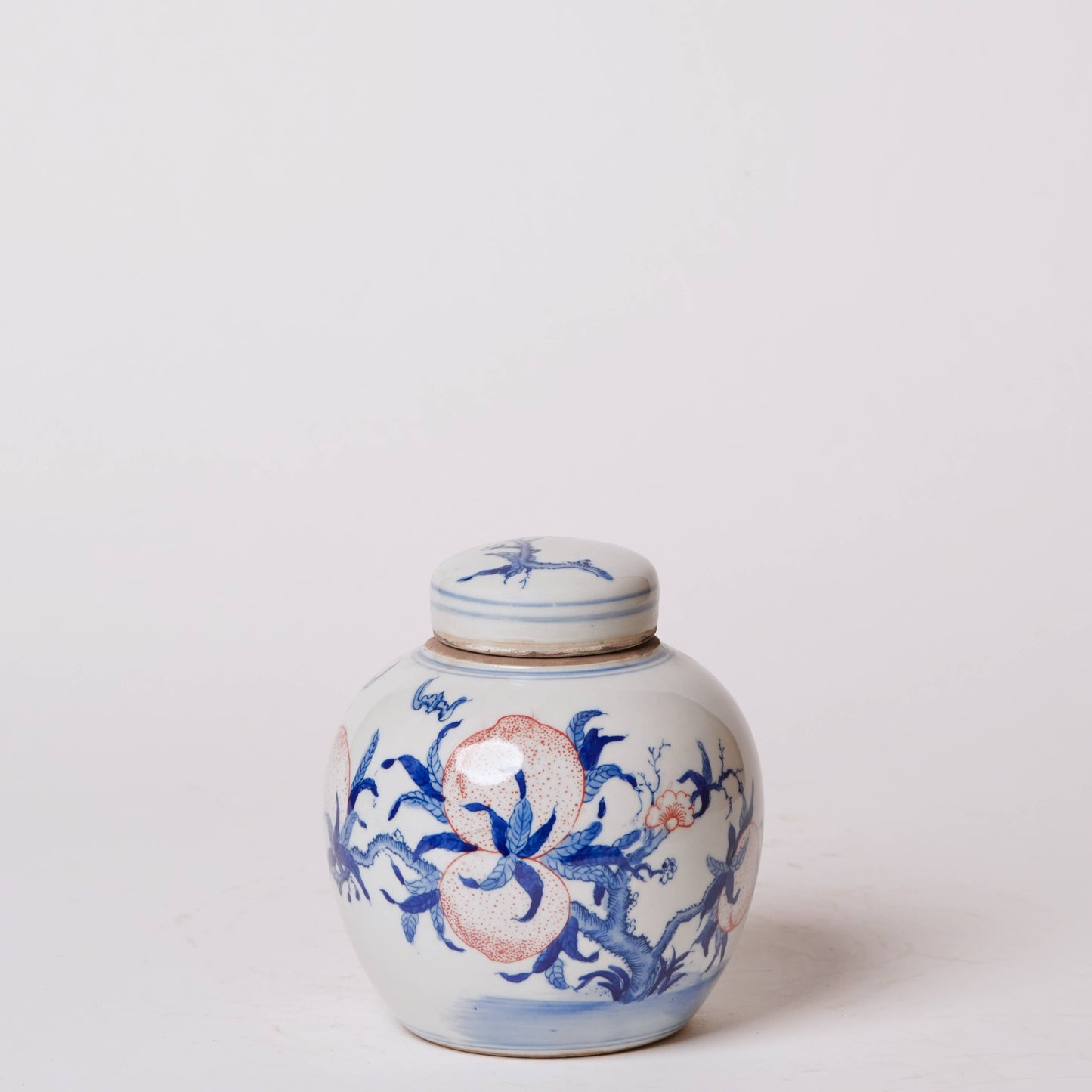Red and Blue Porcelain Peach Round Storage Jar