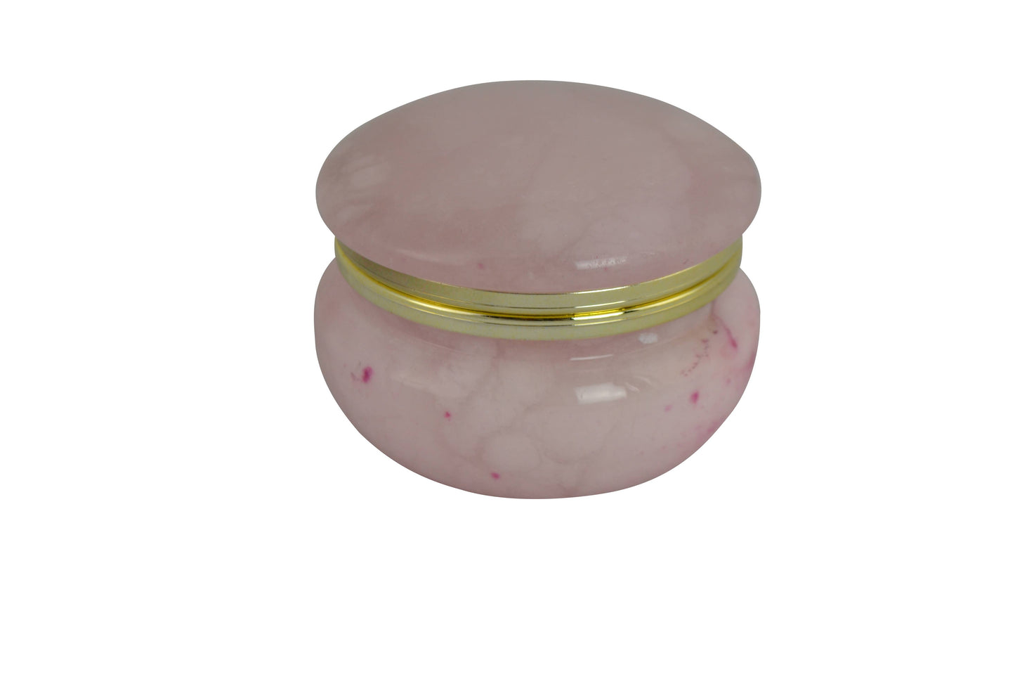 Round Trinket Box Alabaster Stone Pink with Gold Trim 2.5"