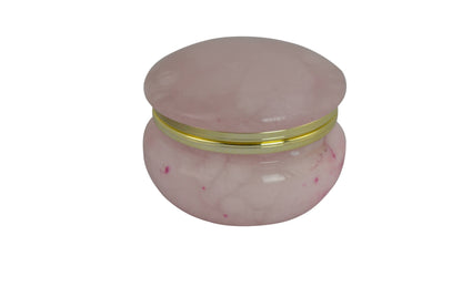 Round Trinket Box Alabaster Stone Pink with Gold Trim 2.5"