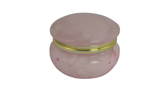 Round Trinket Box Alabaster Stone Pink with Gold Trim 2.5"