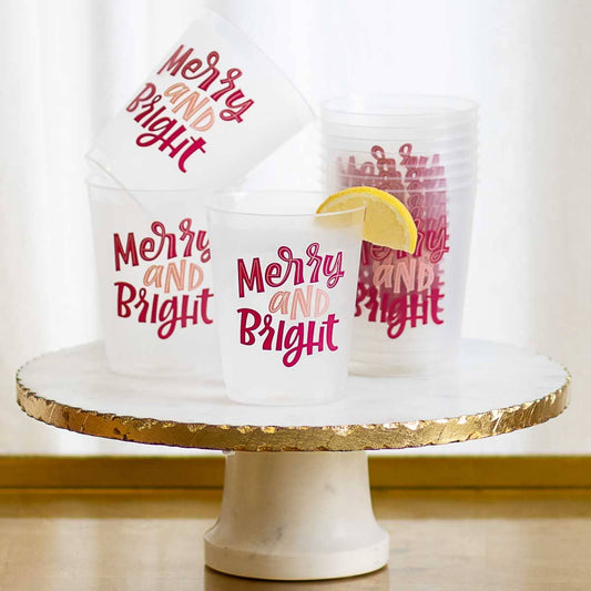 Merry and Bright Party Cups    Frosted/Pink   16oz.