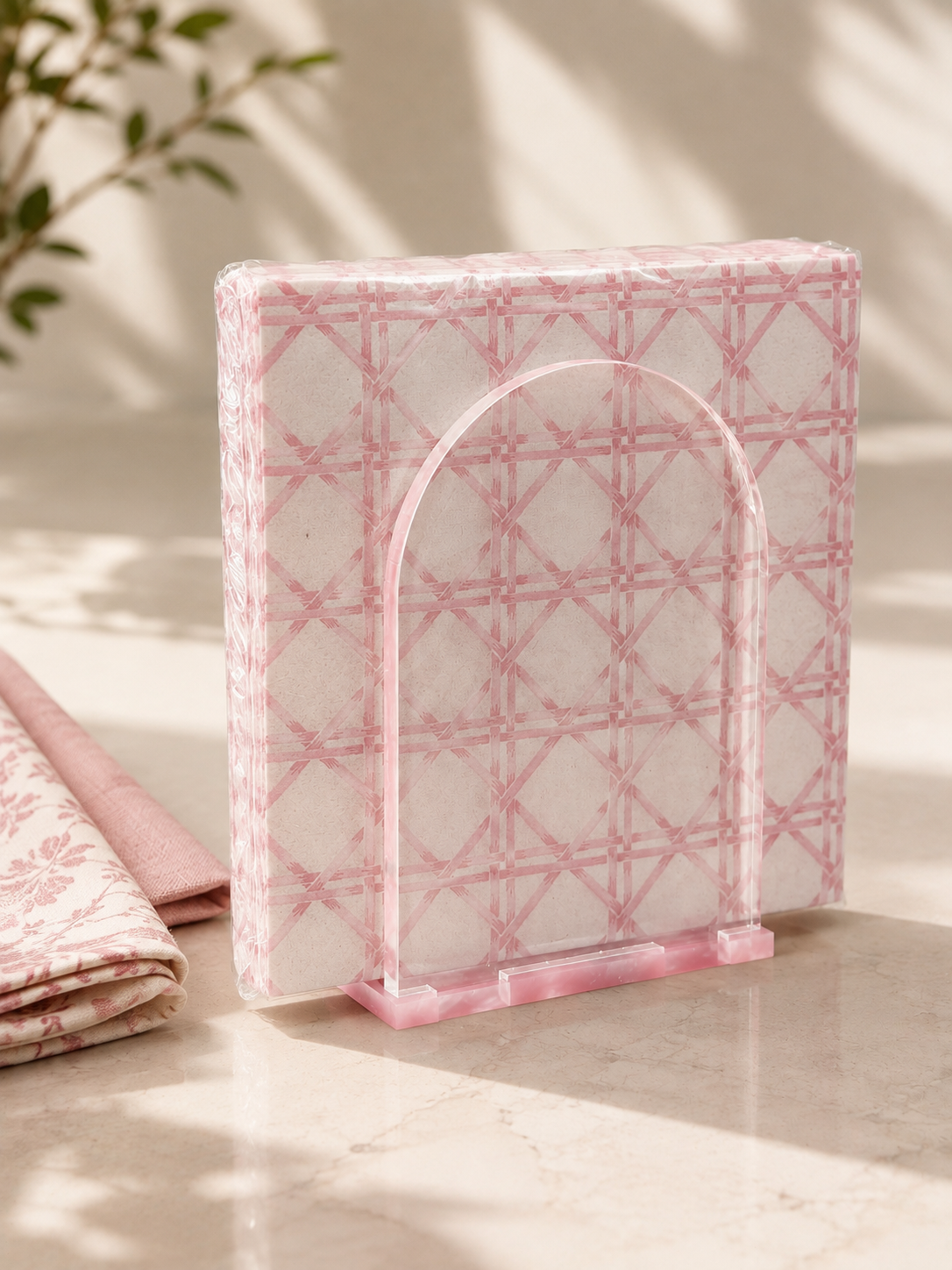 Pink Pearl Acrylic Vertical Napkin Holder with Clear Front