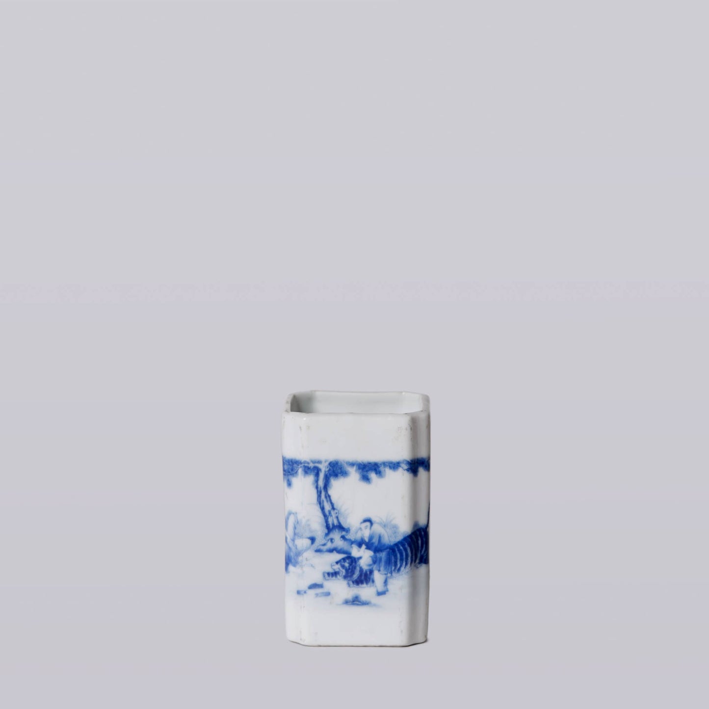 1920s Blue and White Porcelain Tiger Square Vase