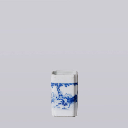 1920s Blue and White Porcelain Tiger Square Vase