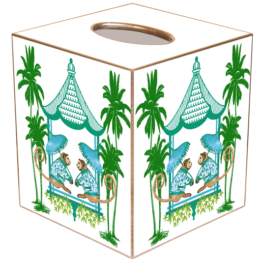 Aqua Green Monkey Chic Tissue Box Paper Mache