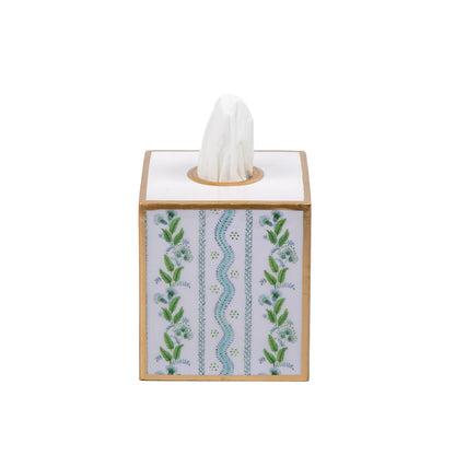 Emma Stripe Enameled Tissue Box Cover - Blue & Green