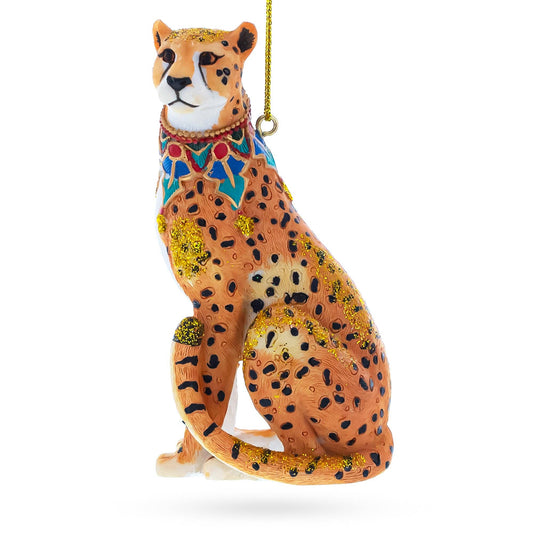 Jaguar with Bow Glass Ornament