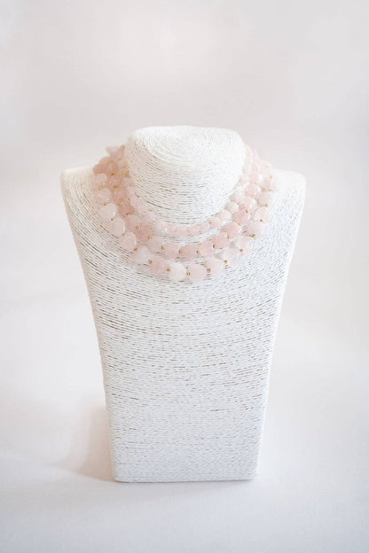 Heart- 14MM - Quartz Beaded Necklace - WS: Pink