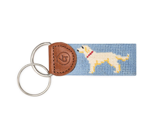 Yellow Lab Needlepoint Keychain: Light Blue