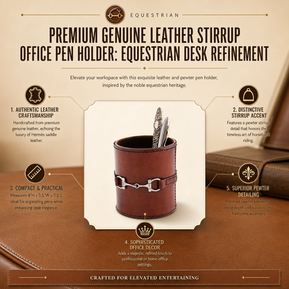 Premium Genuine Leather Stirrup Office Pen Holder
