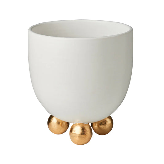 White Footed Cachepot with Gold Feet
