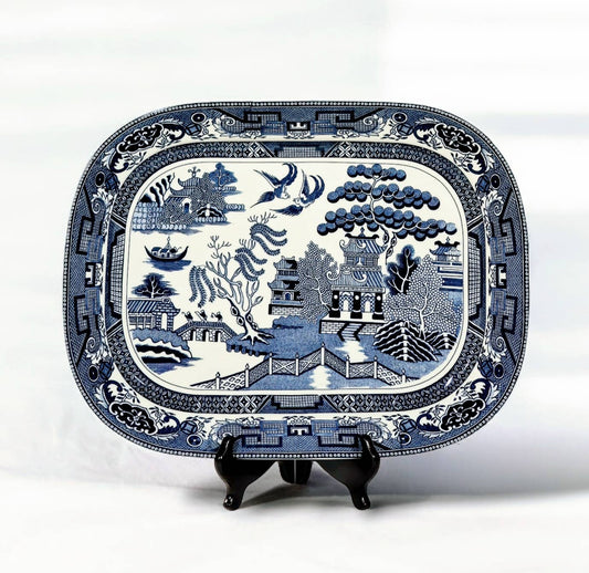 Blue Willow Design Porcelain Platter (stand not included)