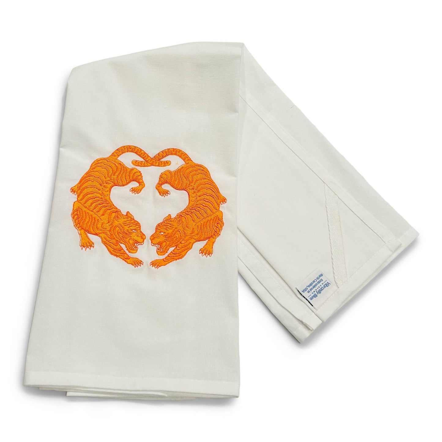 Towel - Twin Tigers Chinoiserie - Orange on white