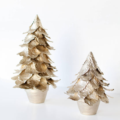 Potted Butterfly Leaf Cone Tree (Soft Gold): 10.5"