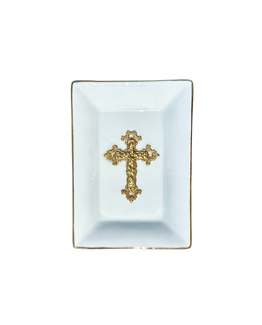 Cross, Porcelain Trinket Tray, Brass