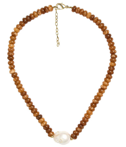 Susie- Quartz Beaded Necklace with freshwater Pearl - WS: Light Blue
