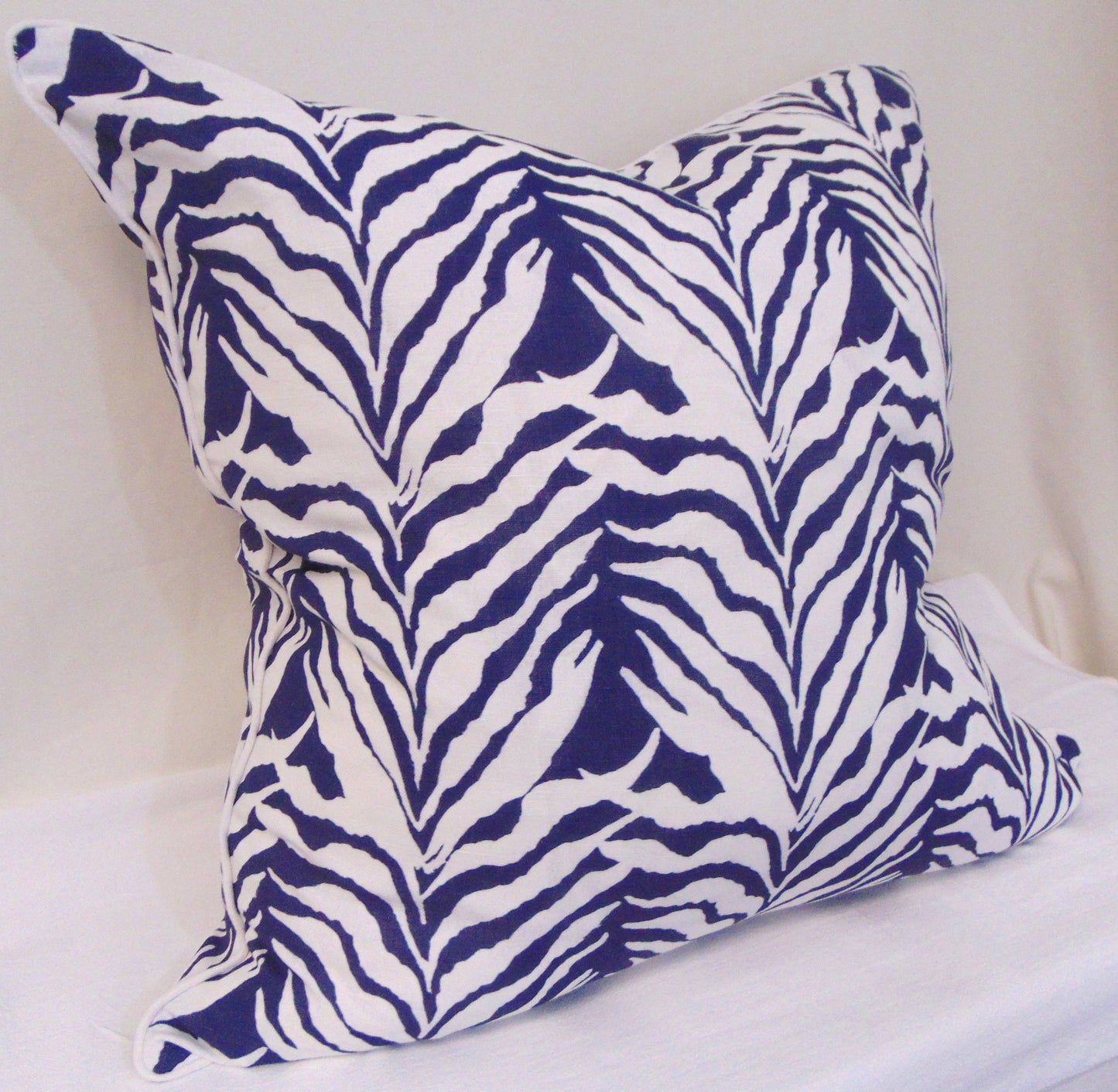 Seaweed Stripe Navy Pillow Cover With Welt -sold as pair