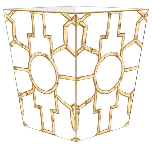 White Bamboo Wastebasket with Scallop Top