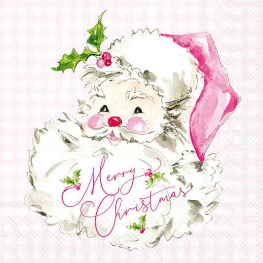 Paper Cocktail Napkins 20 ct Pink Santa Christmas